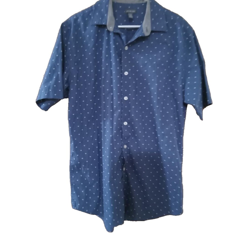 Van Heusen Men's dress shirt 16.5 navy blue‎ with white design LT/GT No Flaws